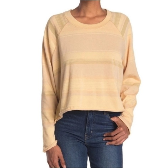 Free People We the Free Long Sleeve Striped Rolled Hem Cotton Blend Crewneck Top - Picture 6 of 6